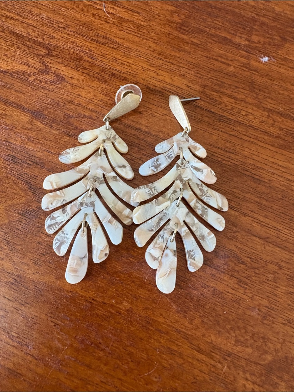 Neutral Marbled Dangle Leaf Earrings